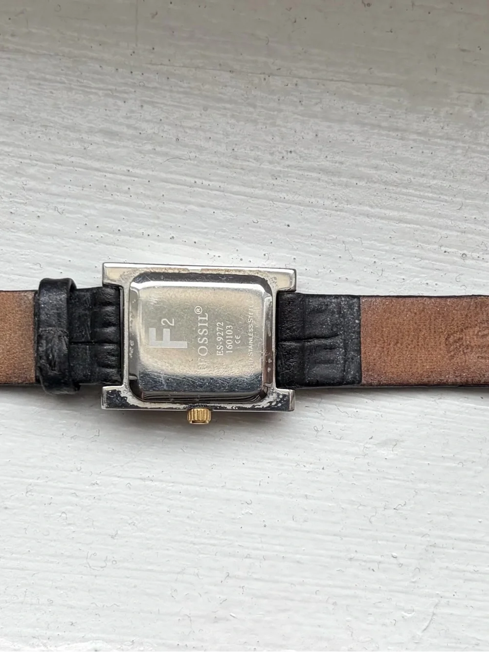 Fossil Silver-Tone Rectangular Watch with Black Strap